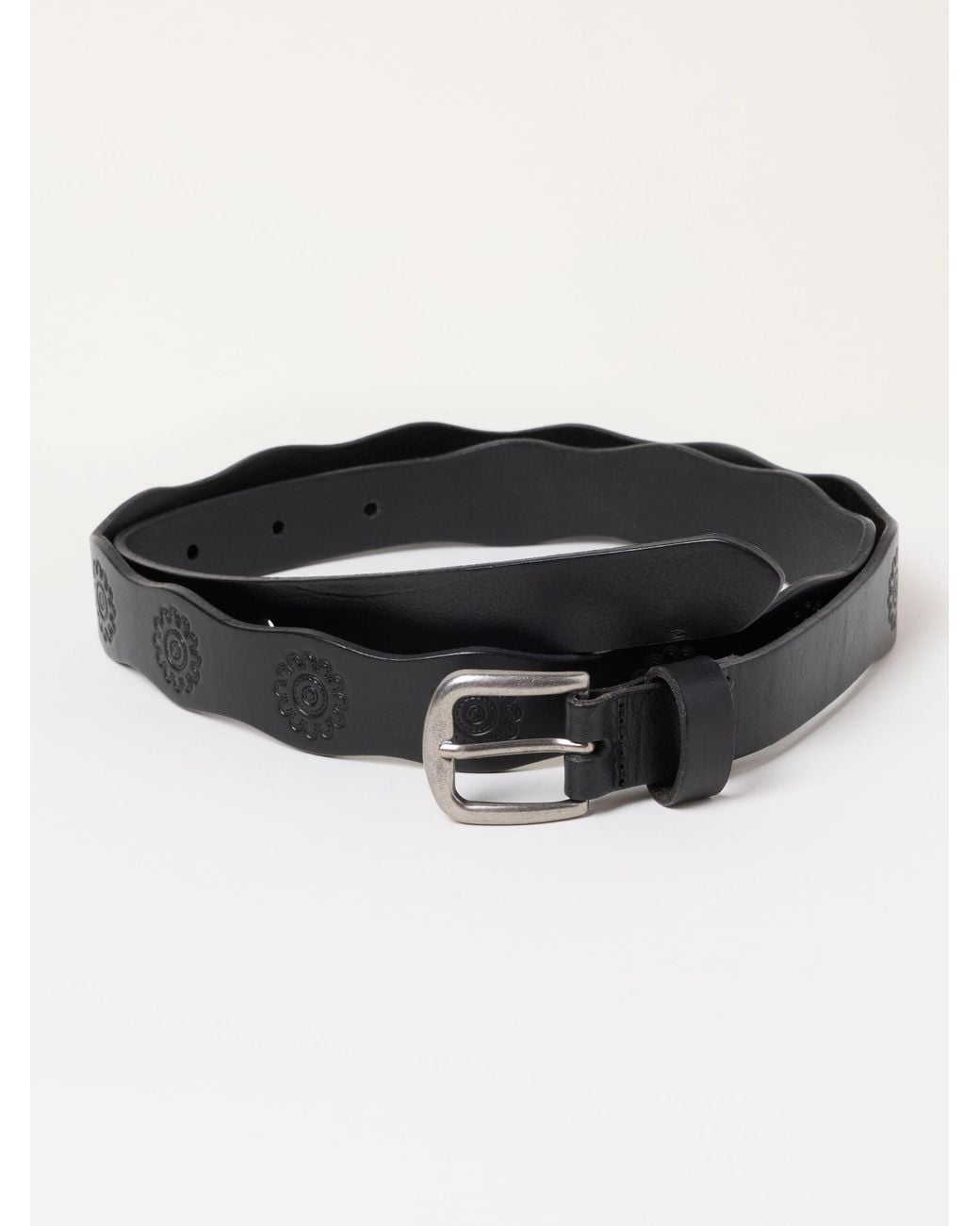 FatFace Black Fatface Scallop Leather Belt