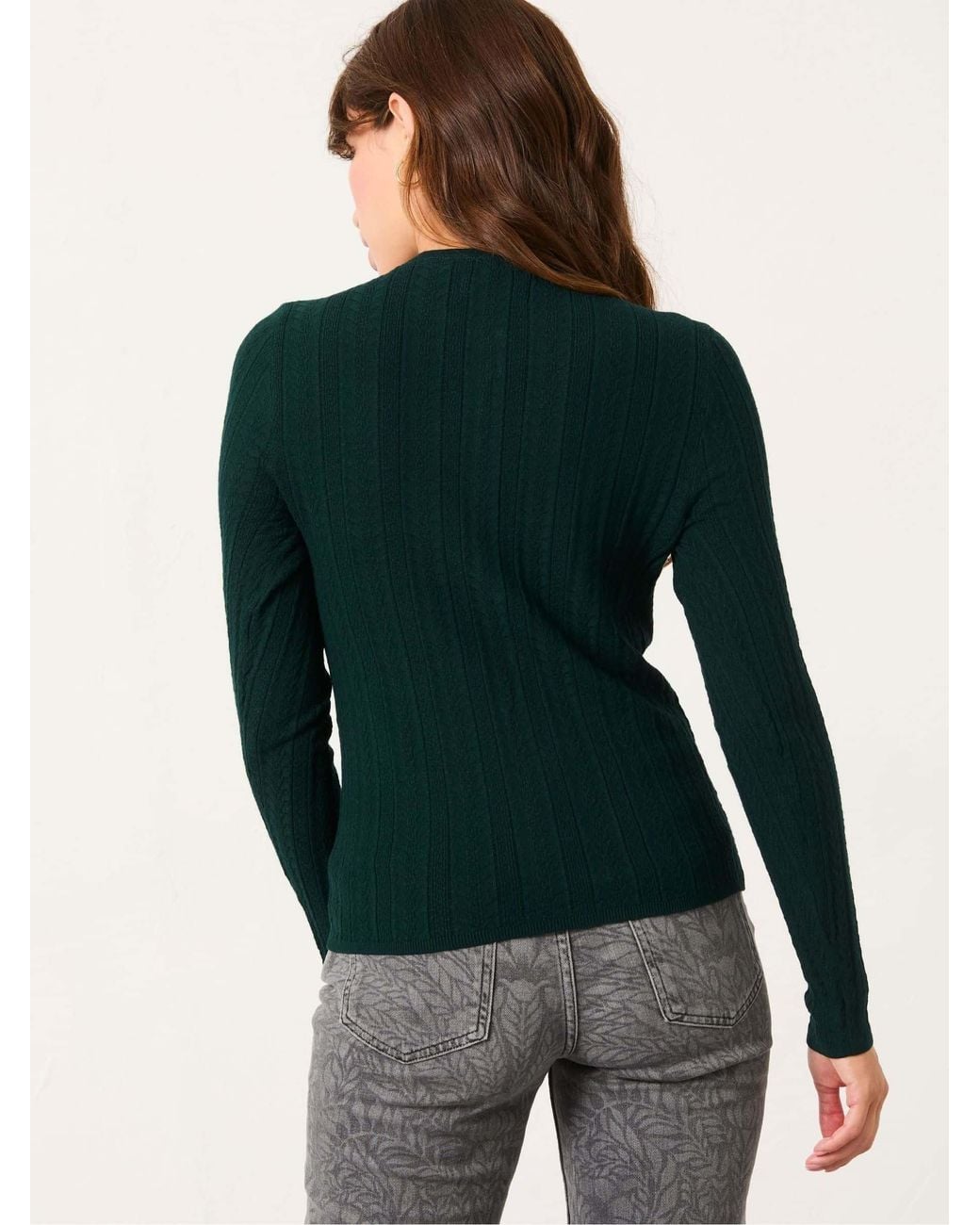 FatFace Green Mae Knitted Textured Henley Crew Neck Jumper