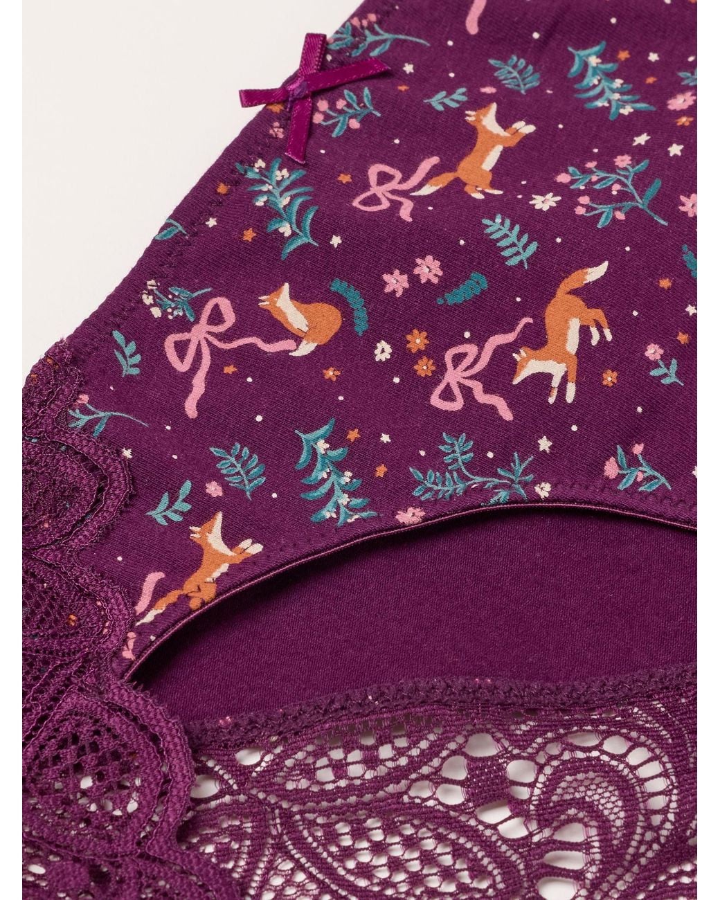 FatFace Purple Woodland Fox Brazilian Knickers