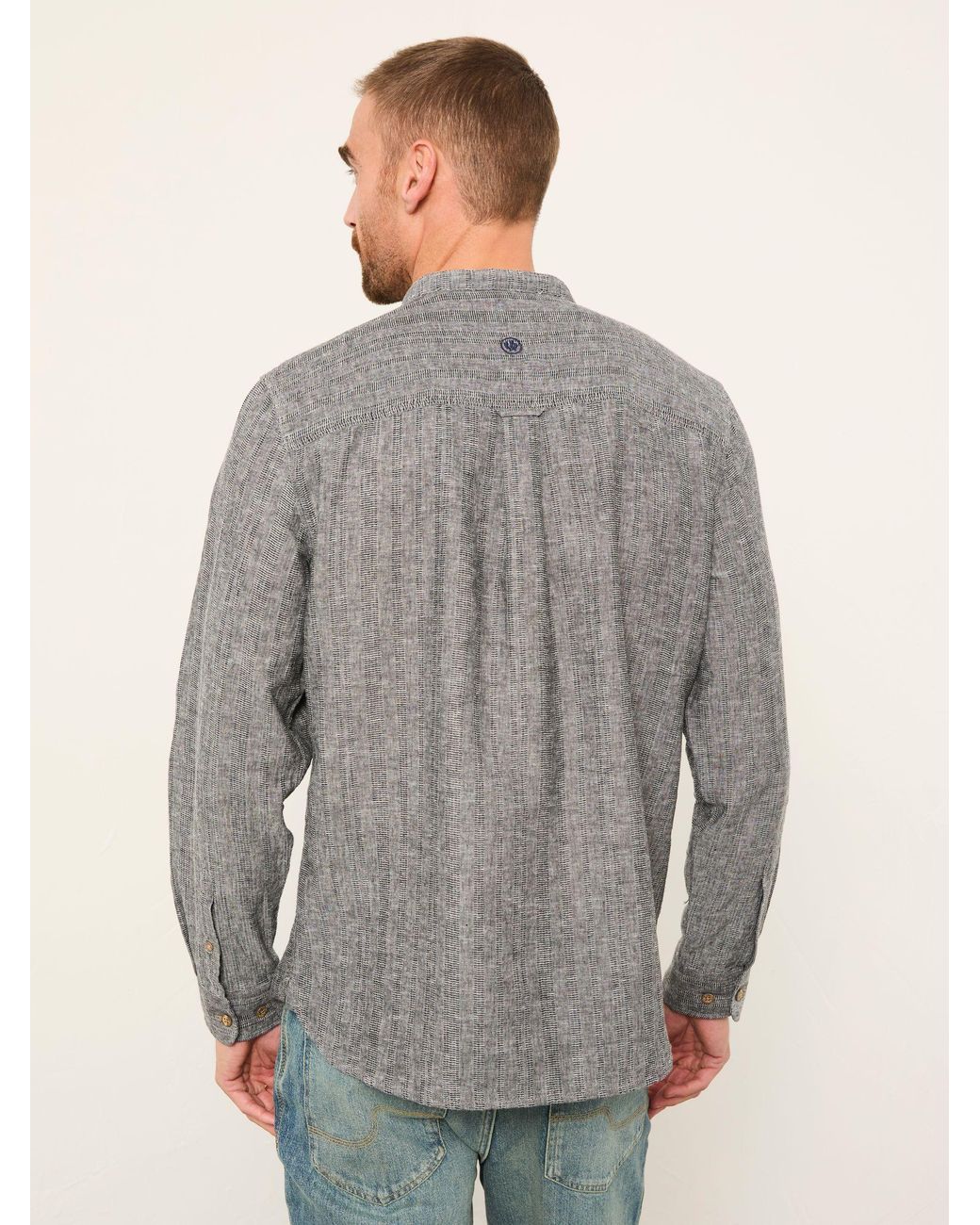 FatFace Gray Fatface Bugle Long Sleeve Grandad Linen Cotton Shirt for men