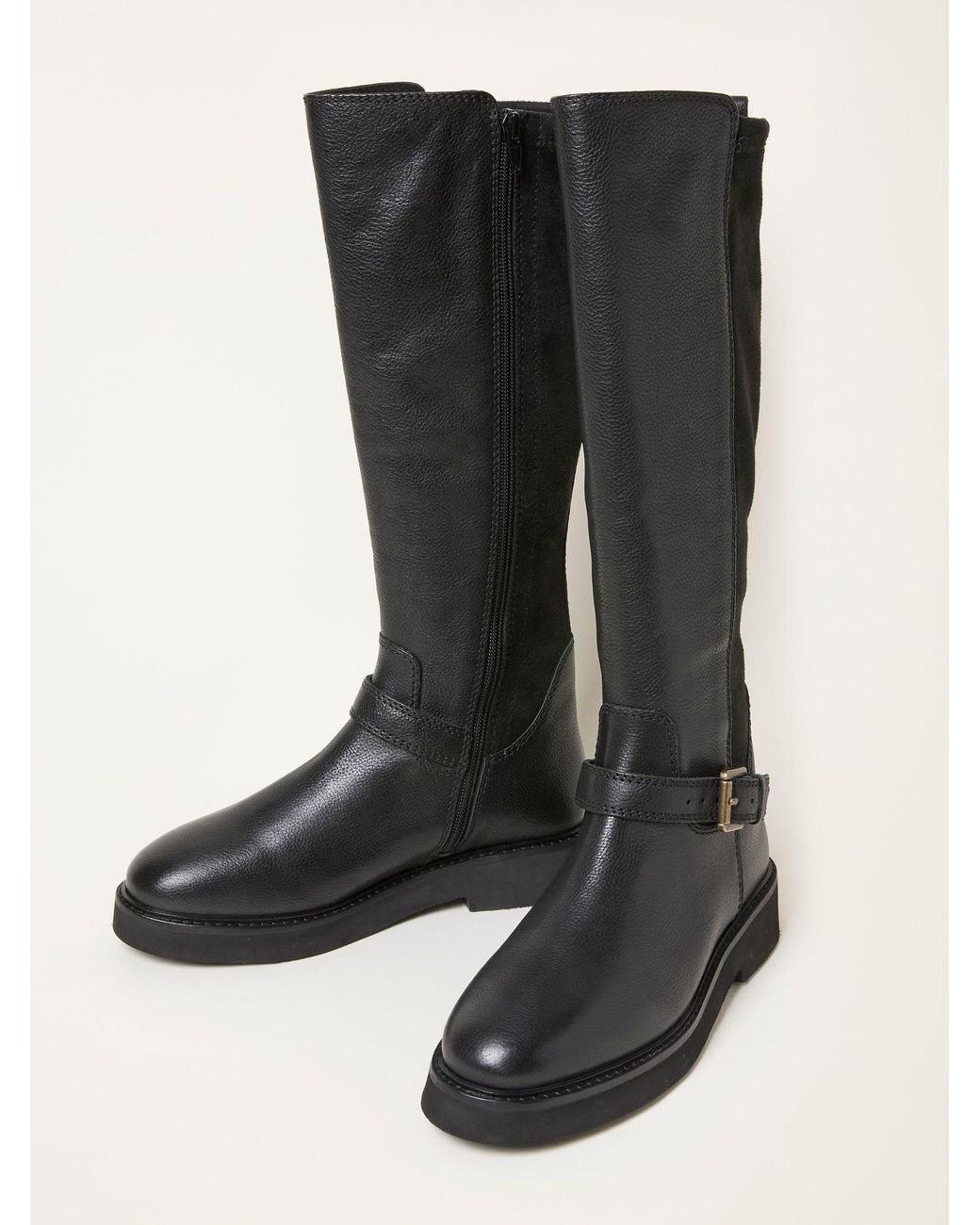 FatFace Black Fatface Knee High Leather Riding Boot