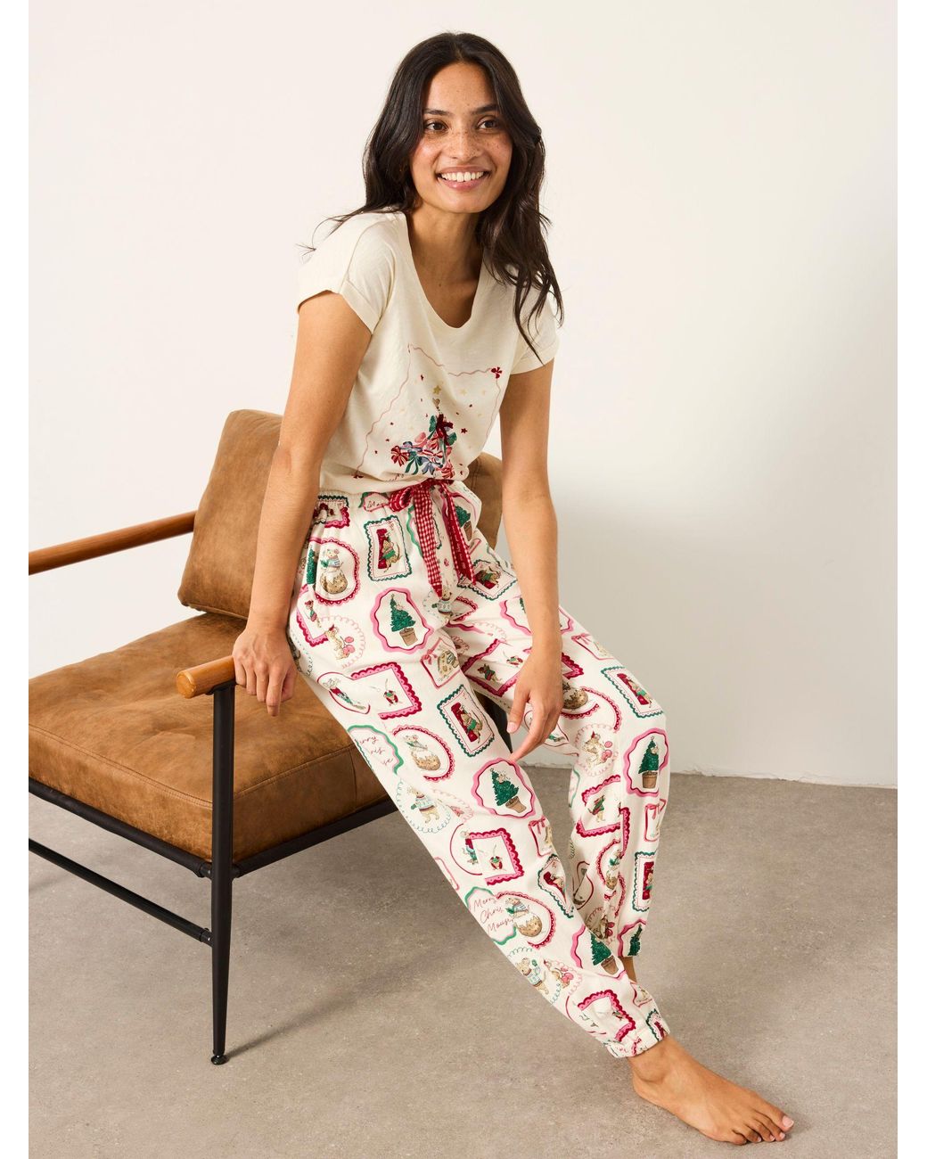 FatFace Pink Shelter Harper Mouse Cuffed Pyjama Bottoms
