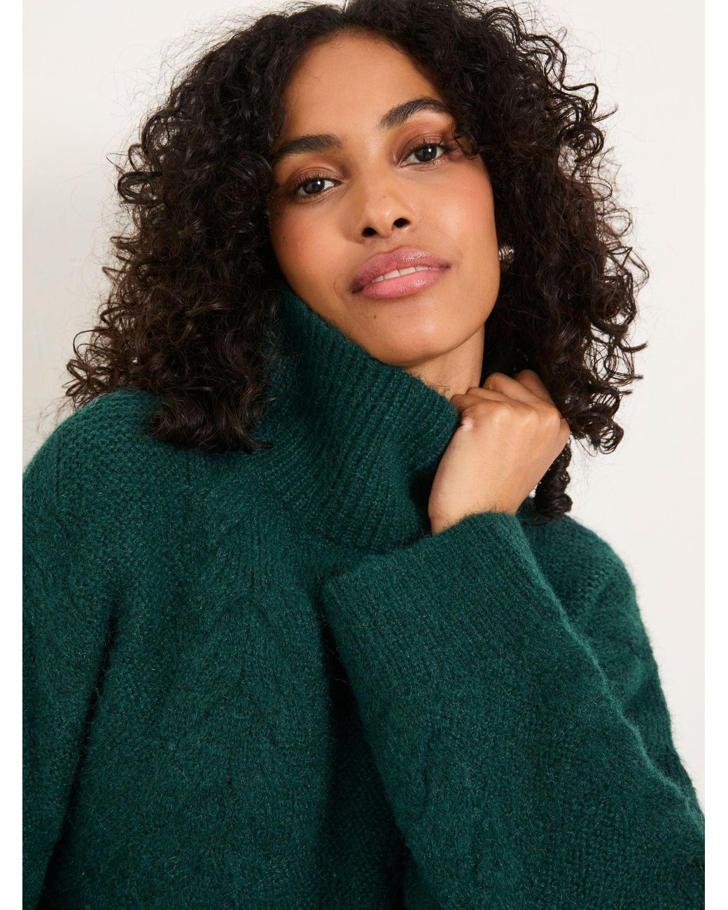 FatFace Green Celia Knitted Roll Neck Jumper