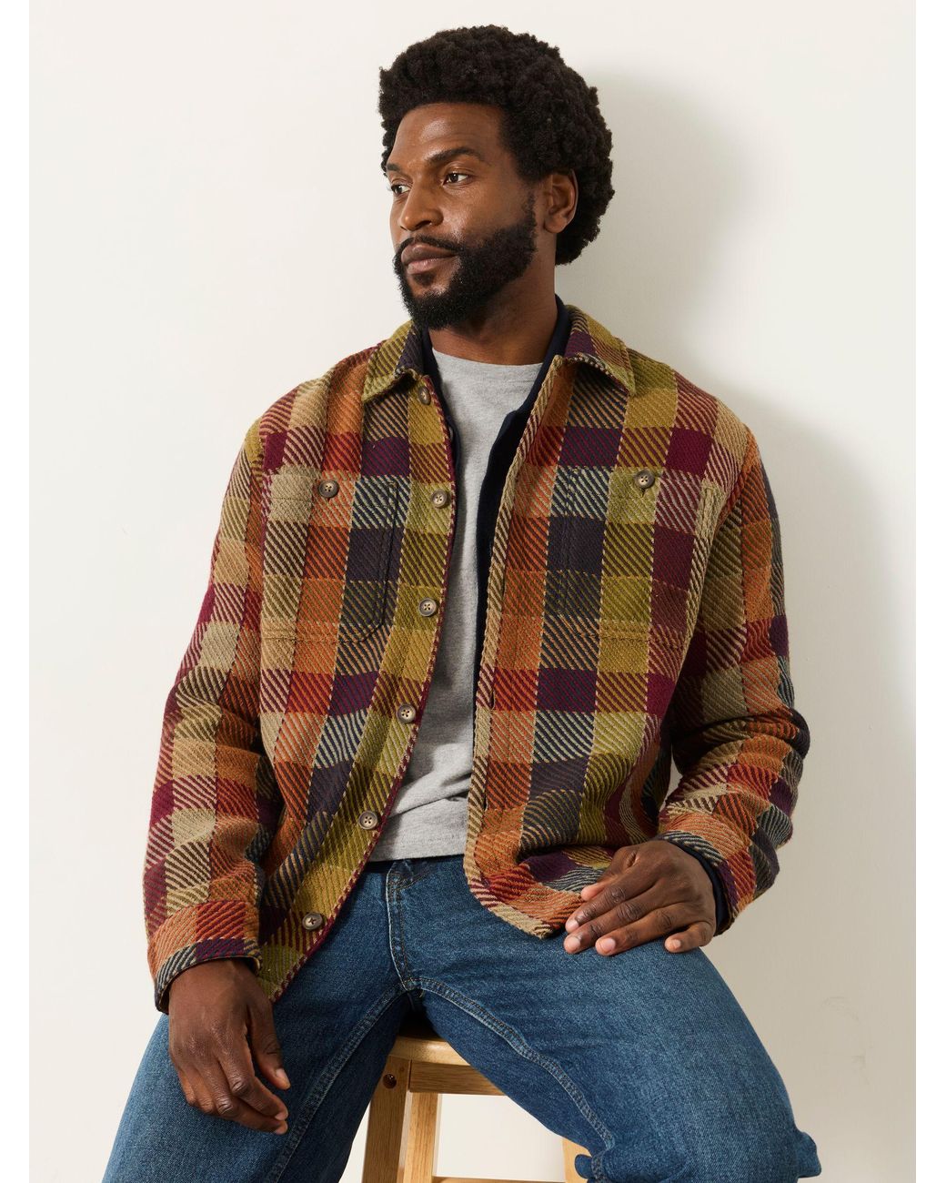 FatFace Brown Fatface Sabden Twill Check Overshirt for men