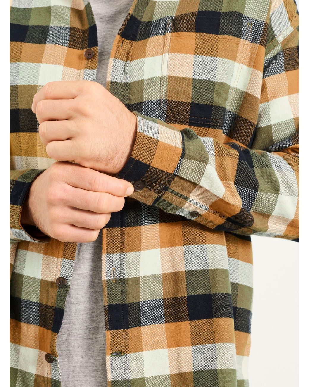 FatFace Natural Brora Long Sleeve Relaxed Fit Check Shirt for men