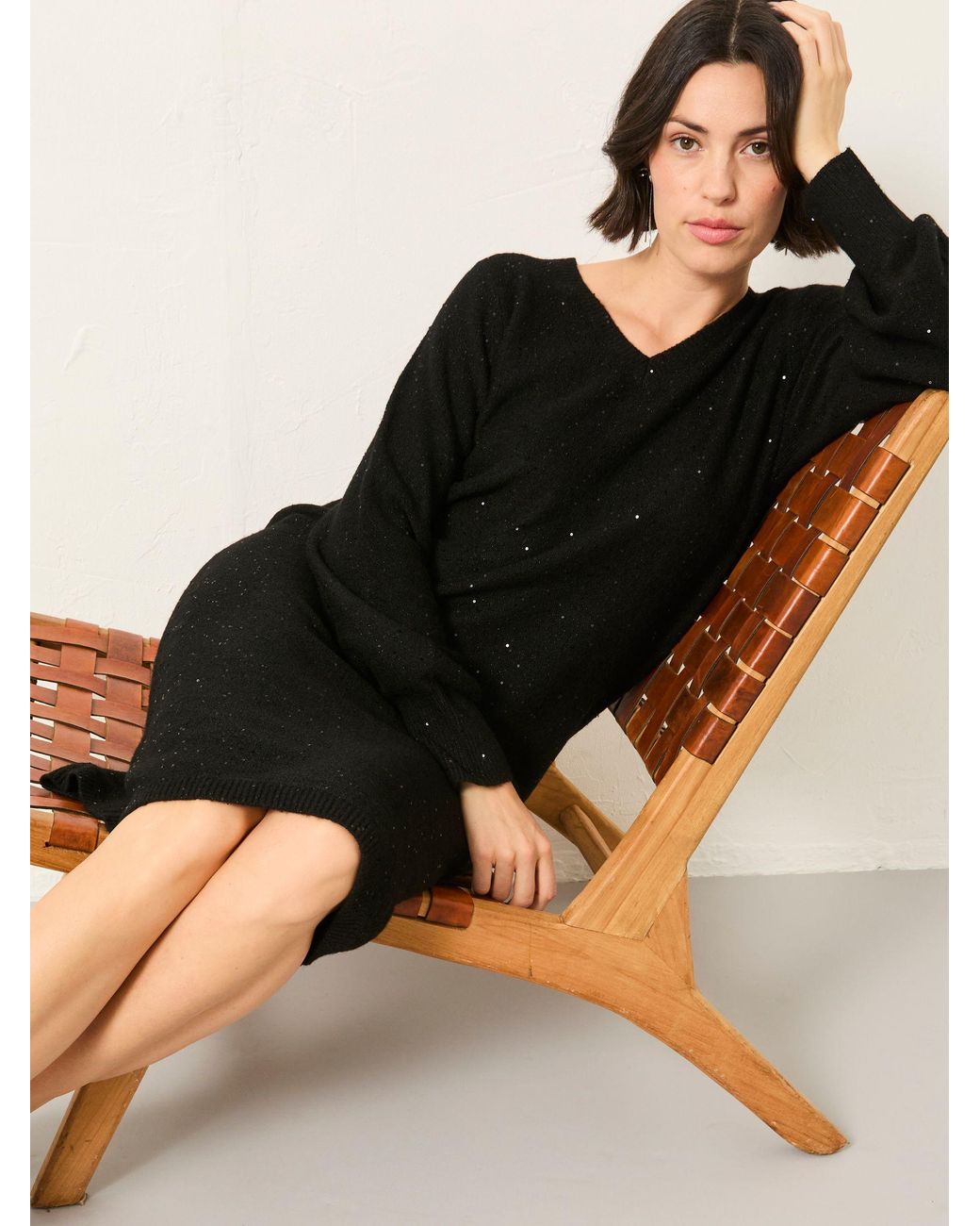 FatFace Black Fatface Regular Sparkle Knit Midi Dress