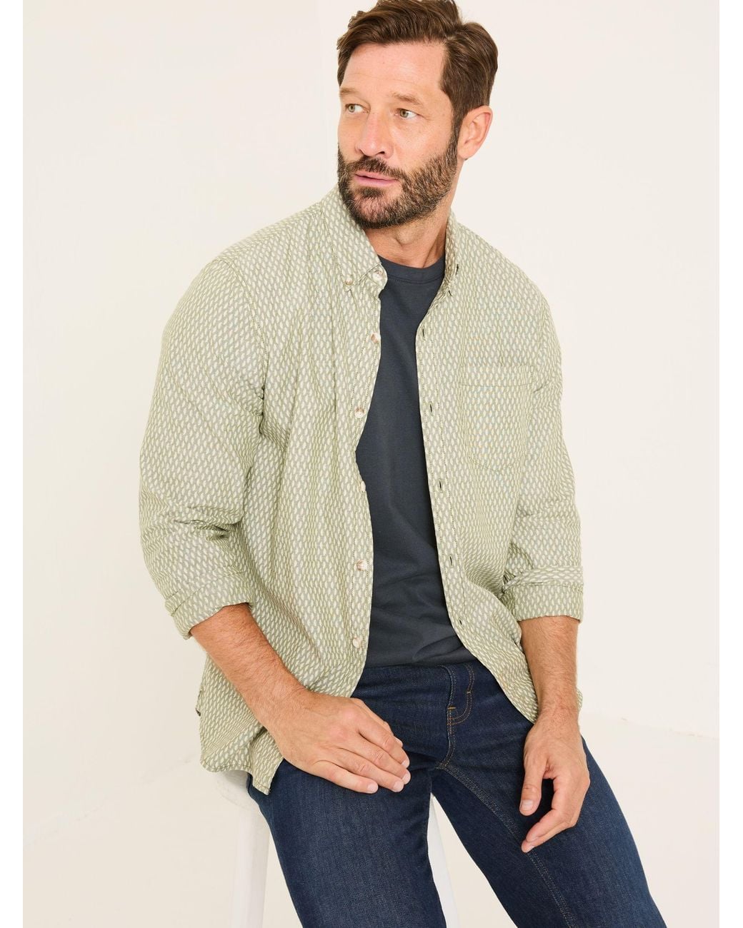 FatFace Natural Geo Print Long Sleeve Shirt for men