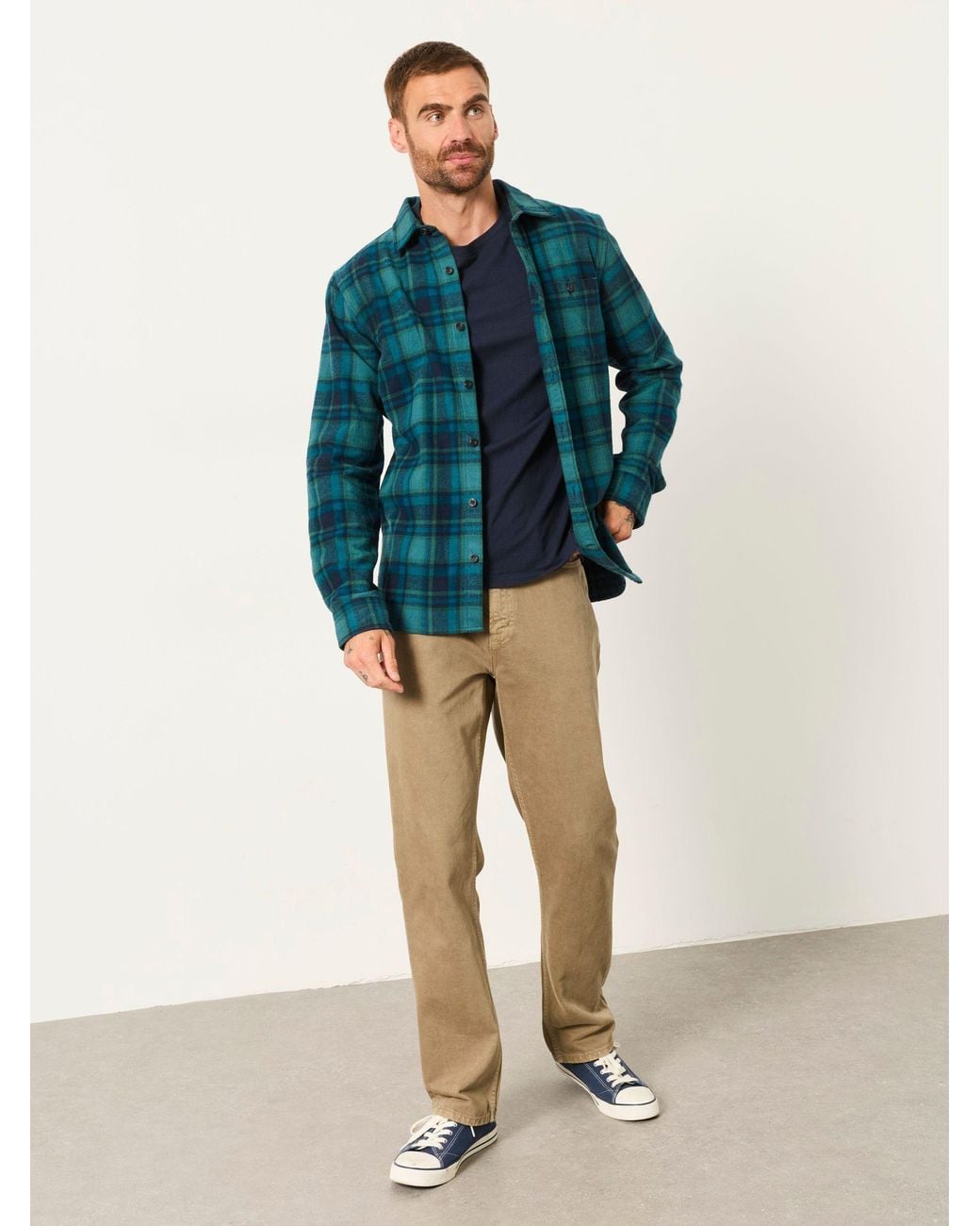 FatFace Blue Hagley Long Sleeve Check Shirt for men