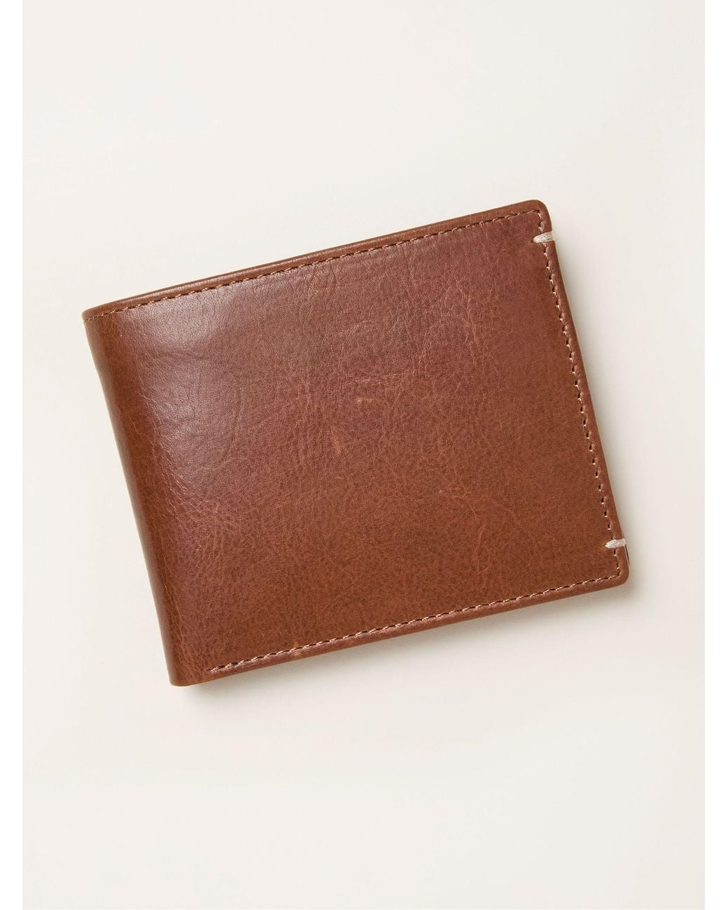 FatFace Brown Corner Stitch Detail Leather Wallet for men