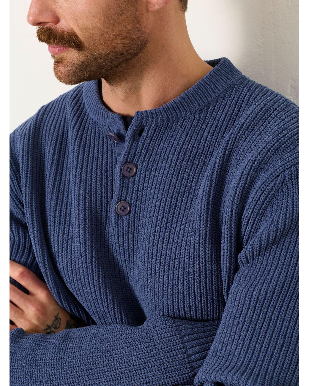 FatFace Blue Kelbrook Knitted Henley Jumper for men