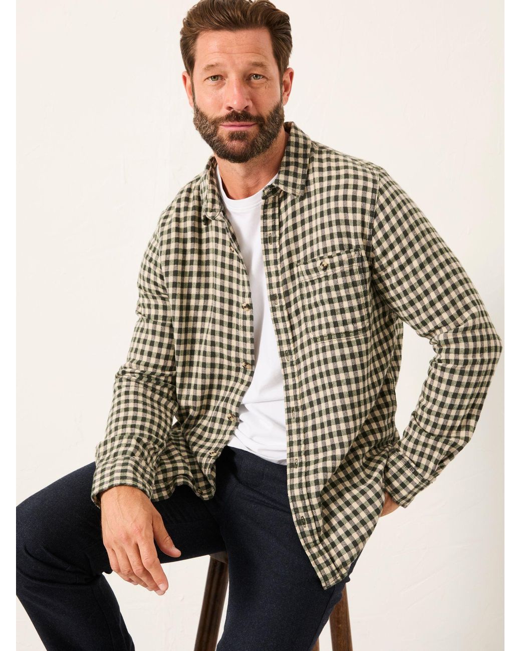 FatFace Natural Fatface Long Sleeve Herringbone Check Shirt for men