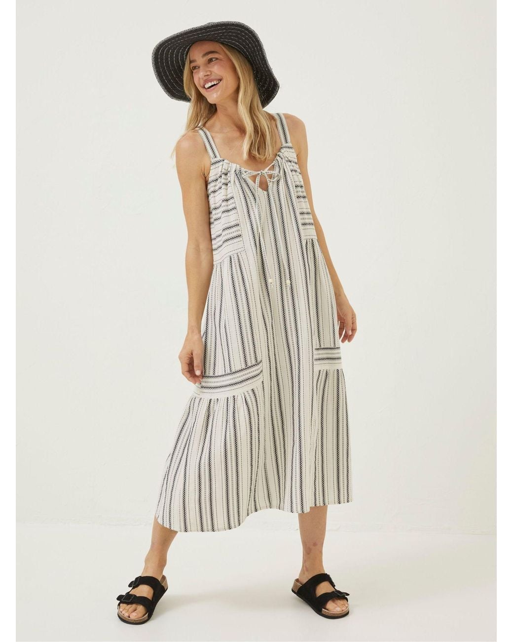 FatFace Natural Tulum Stripe Midi Dress