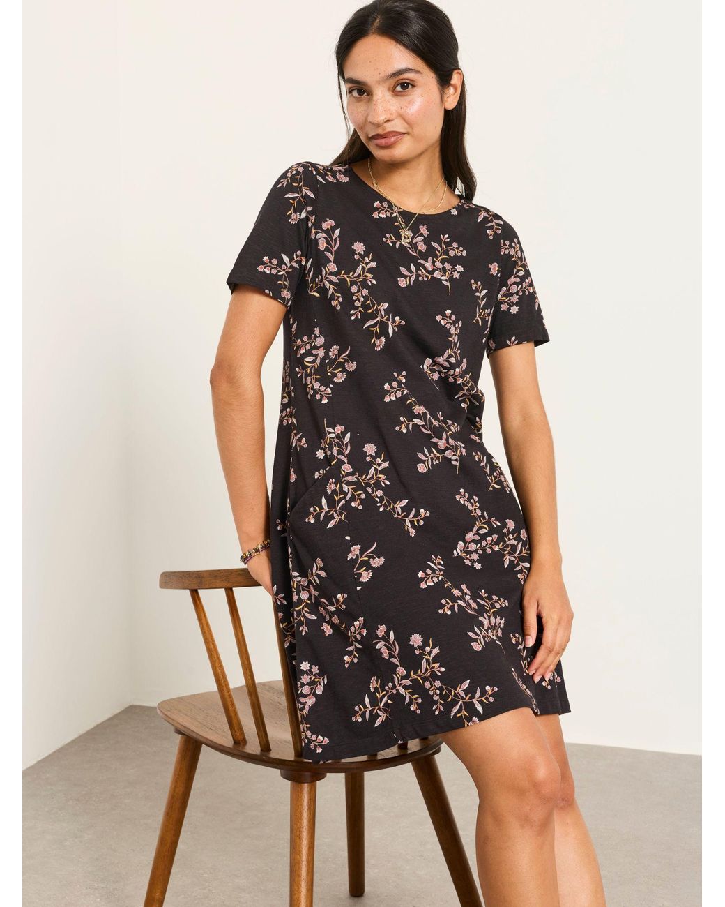 FatFace Black Simone Floral Jersey Dress