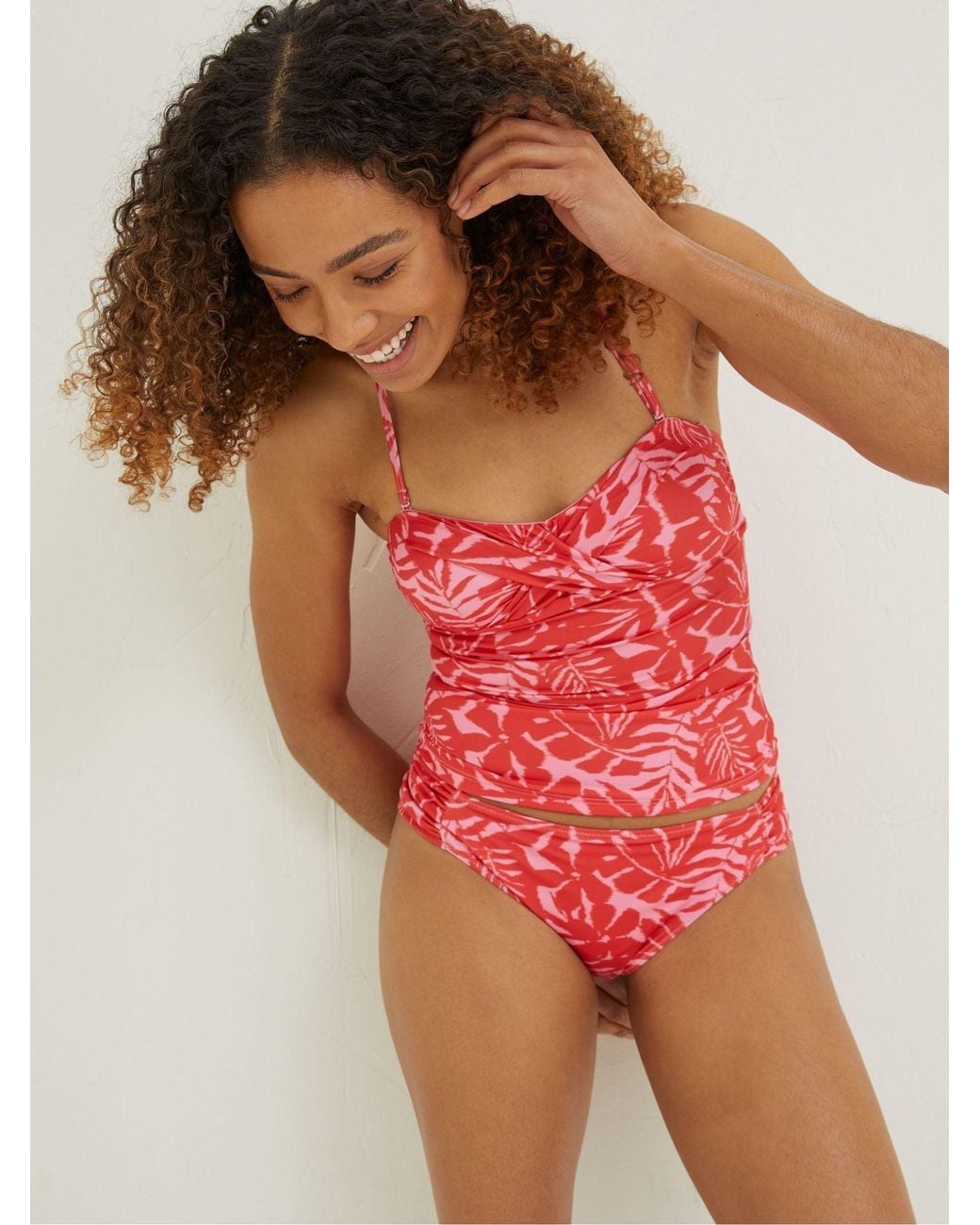 FatFace Red Ikat Leaves Tankini Top