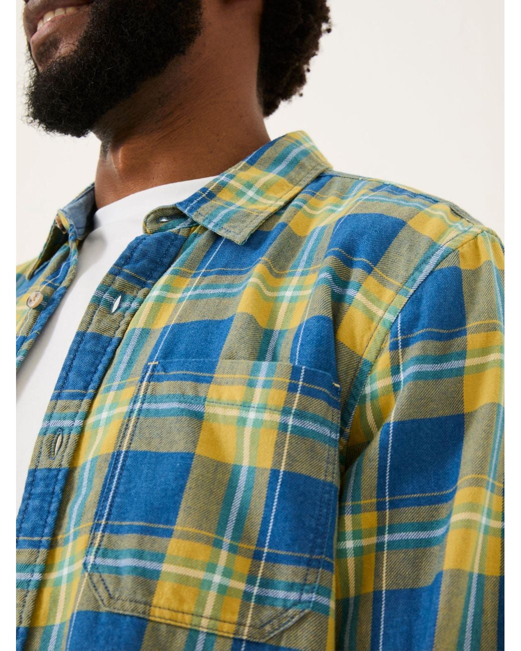 FatFace Blue Long Sleeve Mead Check Shirt for men