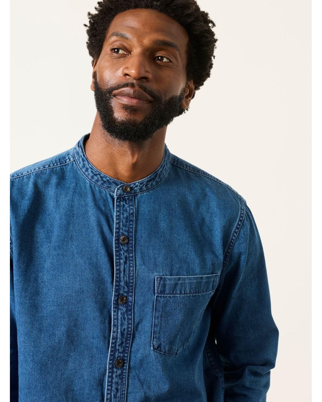 FatFace Blue Long Sleeve Grandad Denim Shirt for men