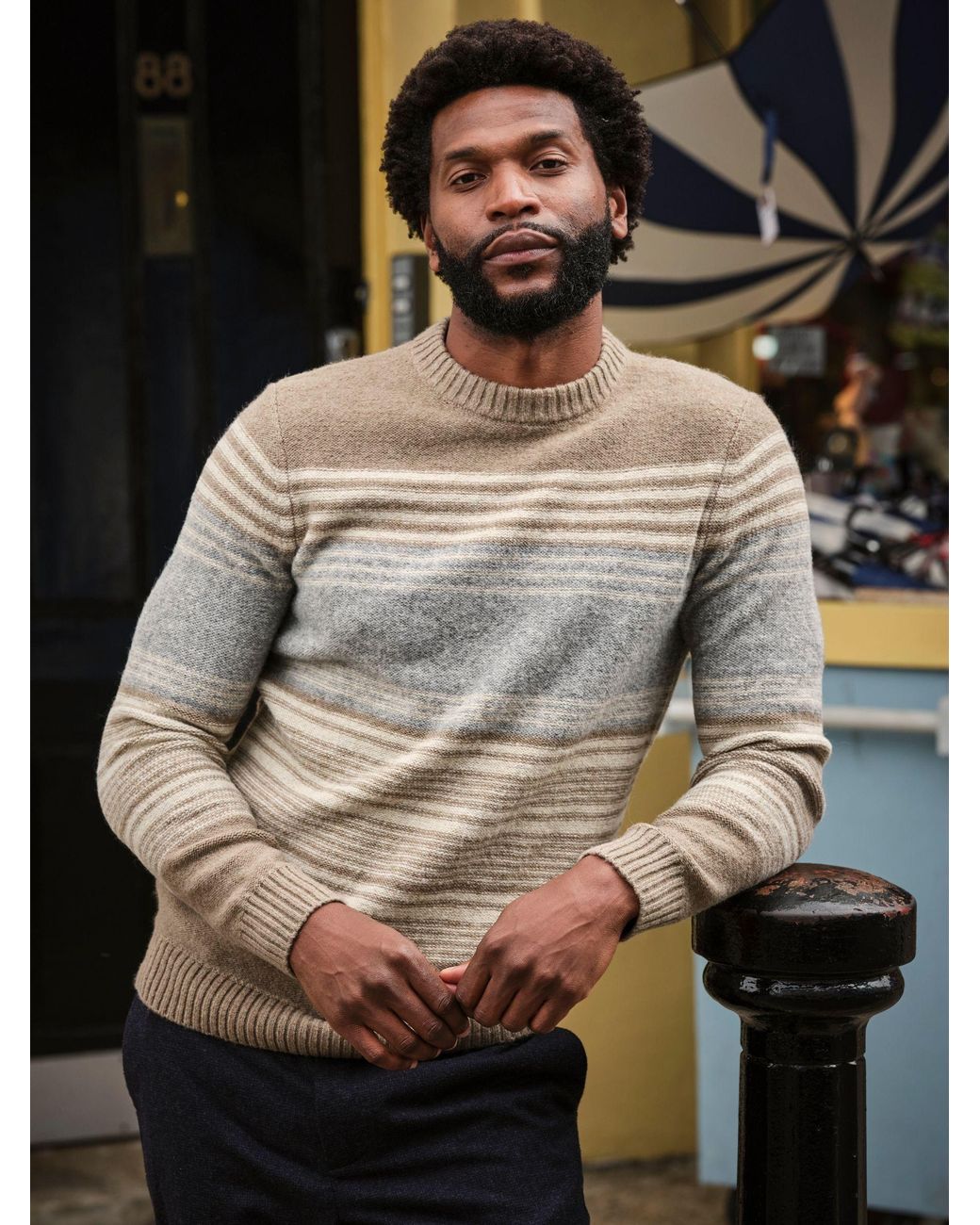 FatFace Gray Calder Stripe Crew Neck Knitted Jumper for men