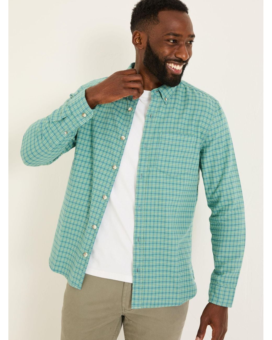 FatFace Green Bath Long Sleeve Check Shirt for men