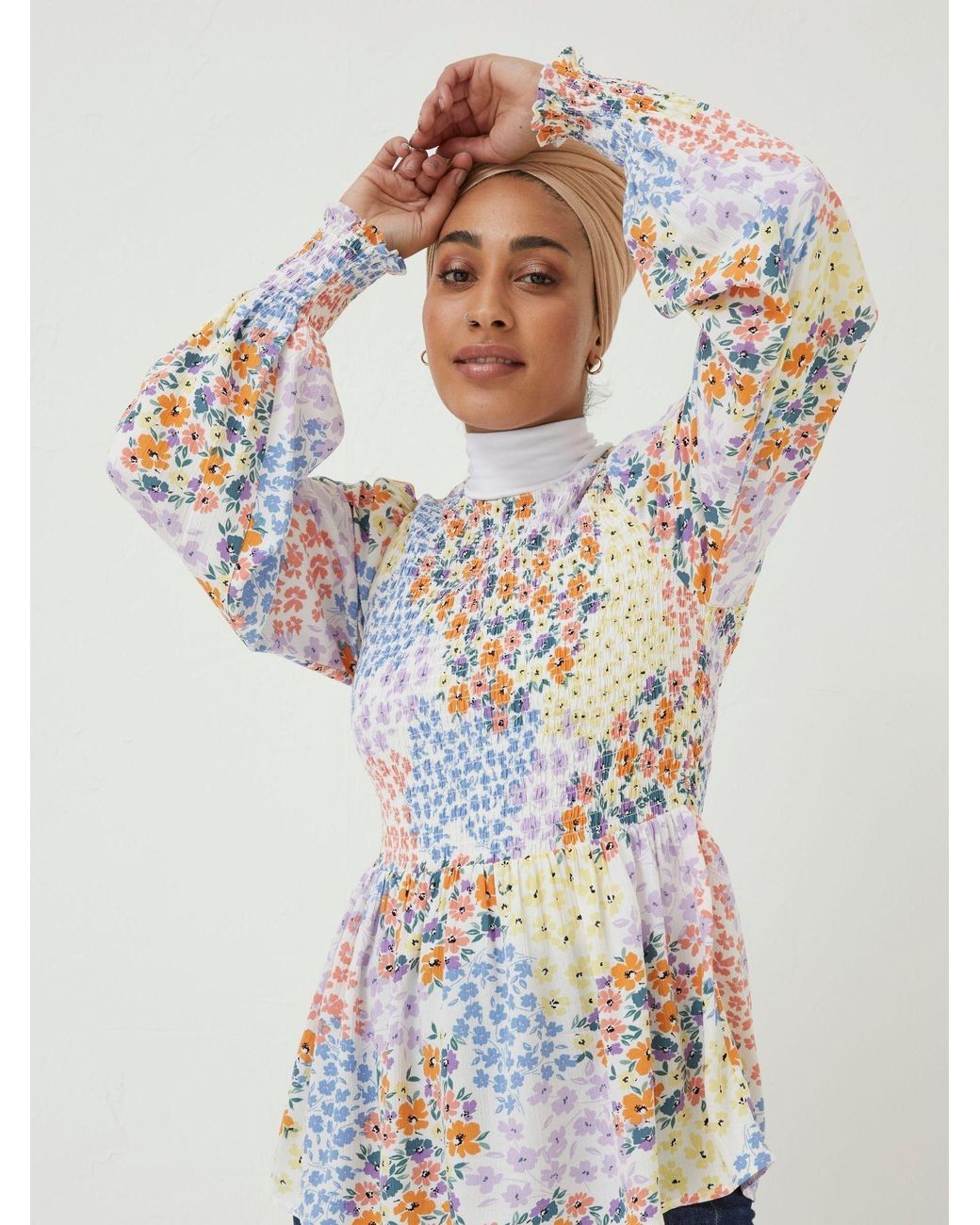 FatFace White Fran Meadow Patch Shirred Top