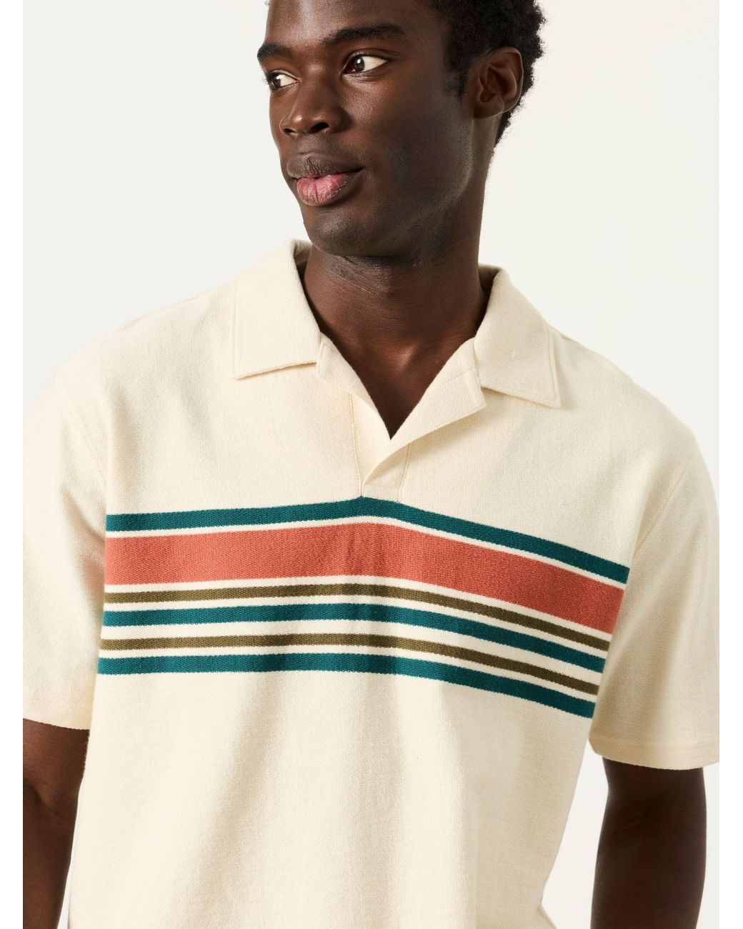 FatFace Natural Fatface Sutton Textured Chest Stripe Polo for men