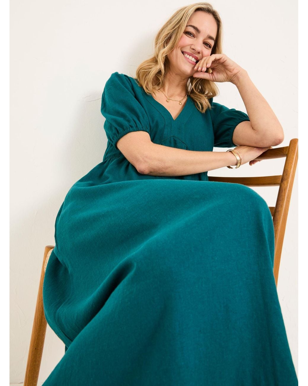FatFace Blue Remi Linen Midi Dress