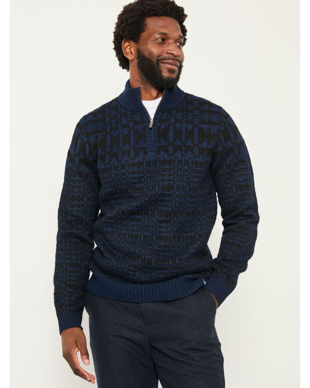FatFace Blue Blanket Half Neck Knitted Jumper for men
