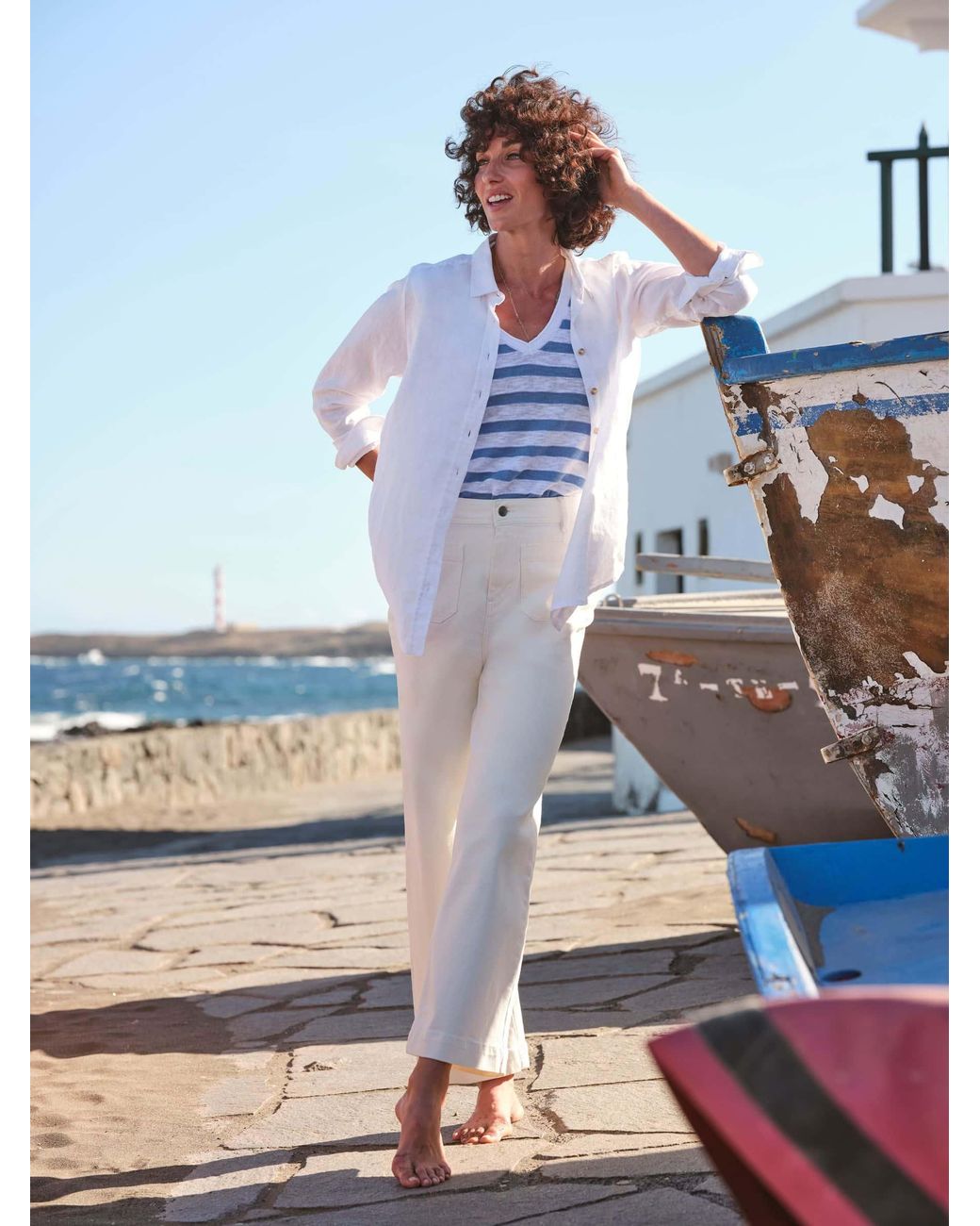 FatFace White Keswick Wide Leg Cropped Jeans