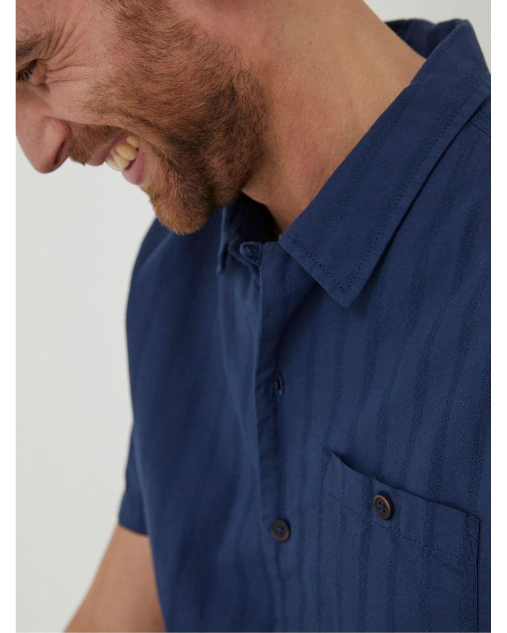 FatFace Blue Fatface Self Stripe Revere Shirt for men