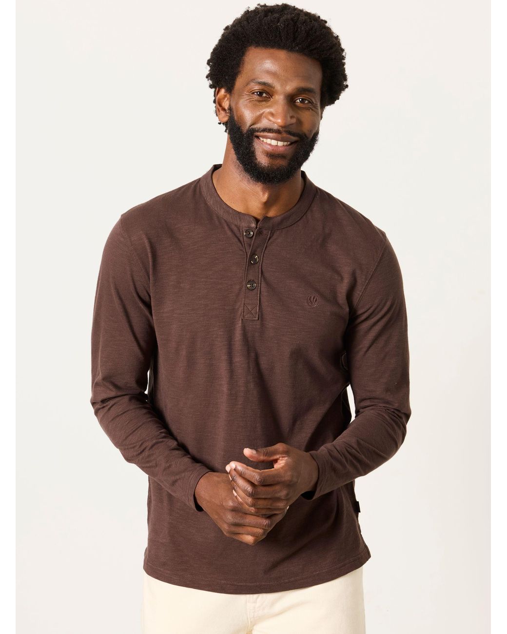 FatFace Brown Woodside Long Sleeve Henley Top for men