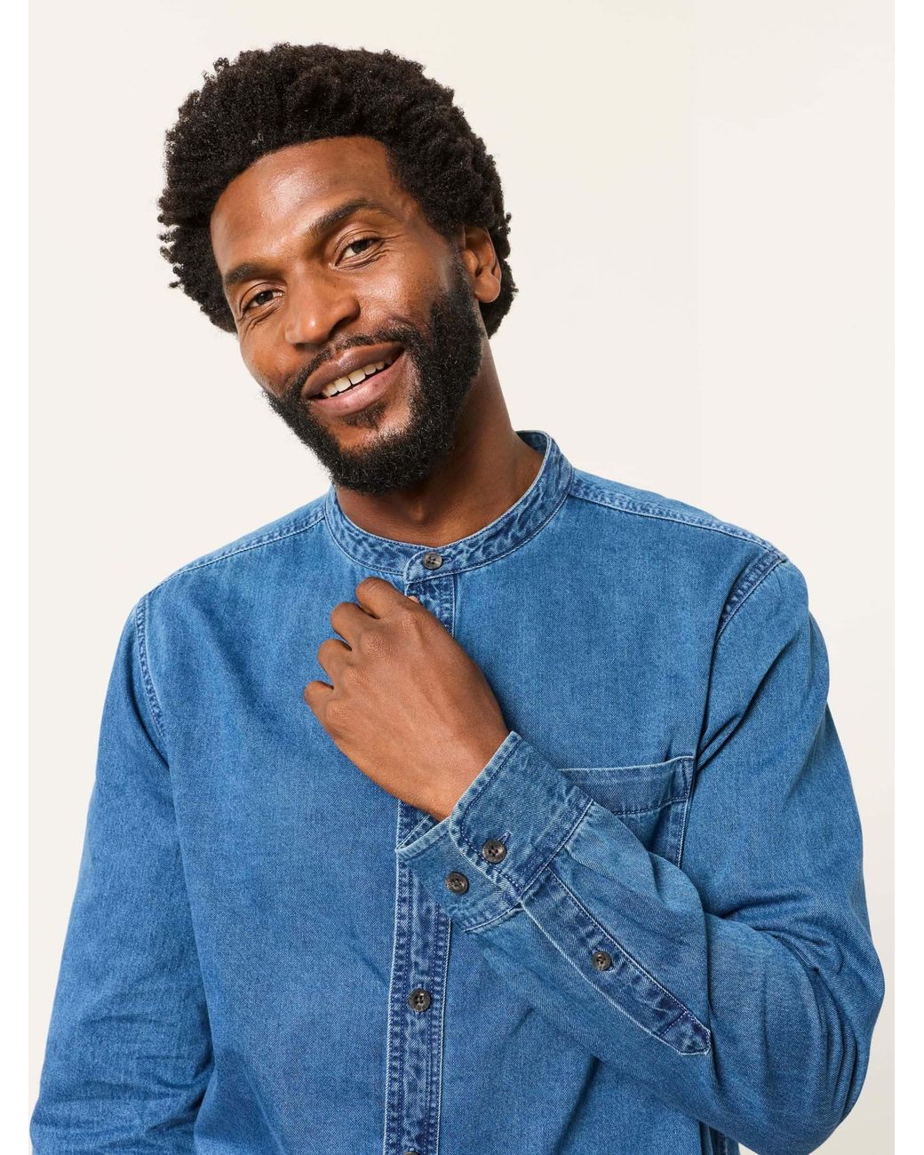 FatFace Blue Long Sleeve Grandad Denim Shirt for men