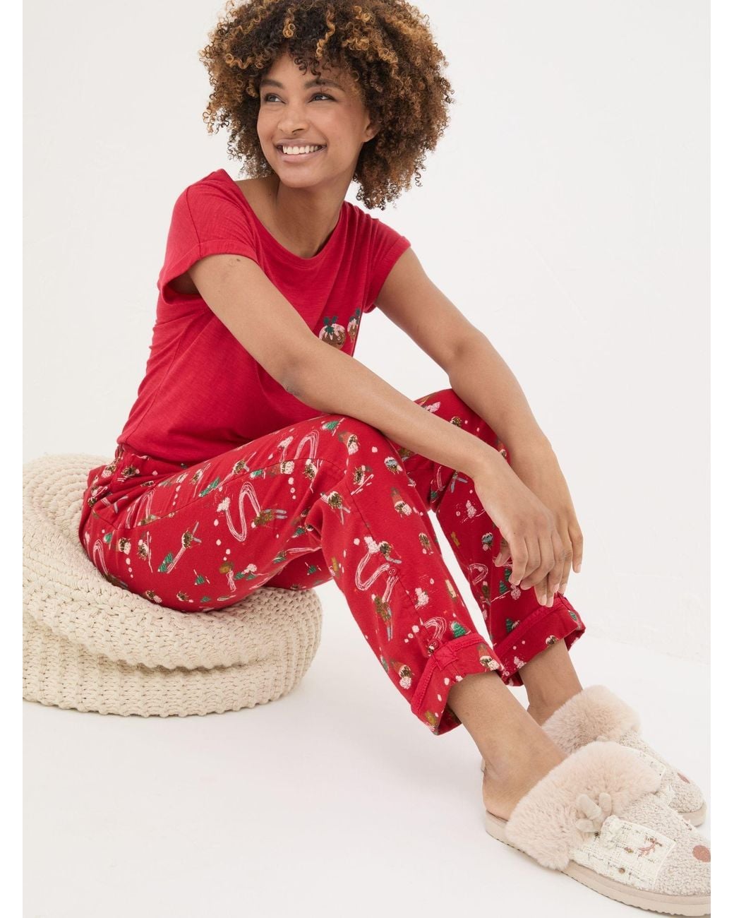 FatFace Red Christmas Eva Food Pyjama Bottoms