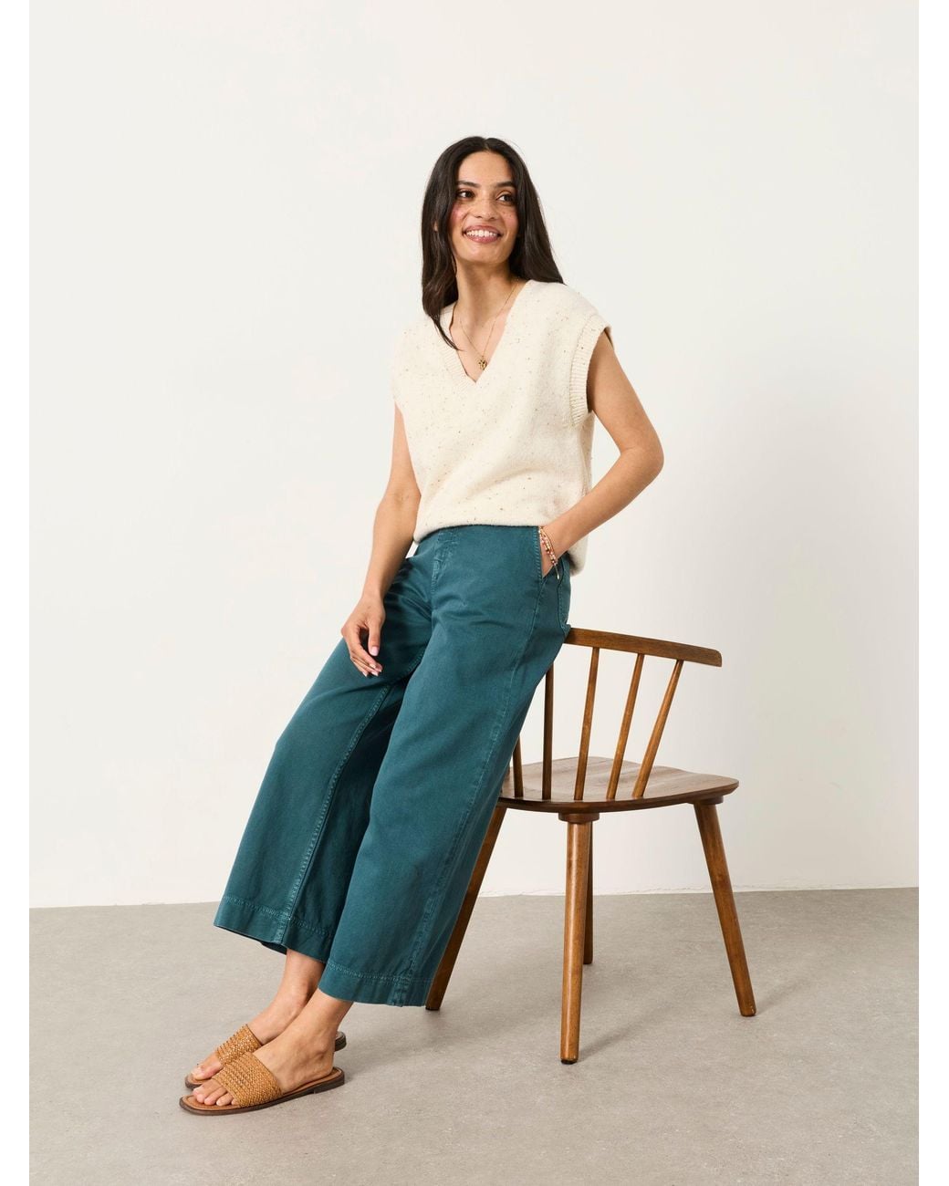 FatFace Green Hove Wide Leg Cropped Trousers