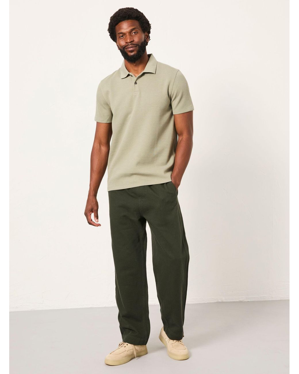 FatFace Natural Ayr Short Sleeve Ribbed Polo for men