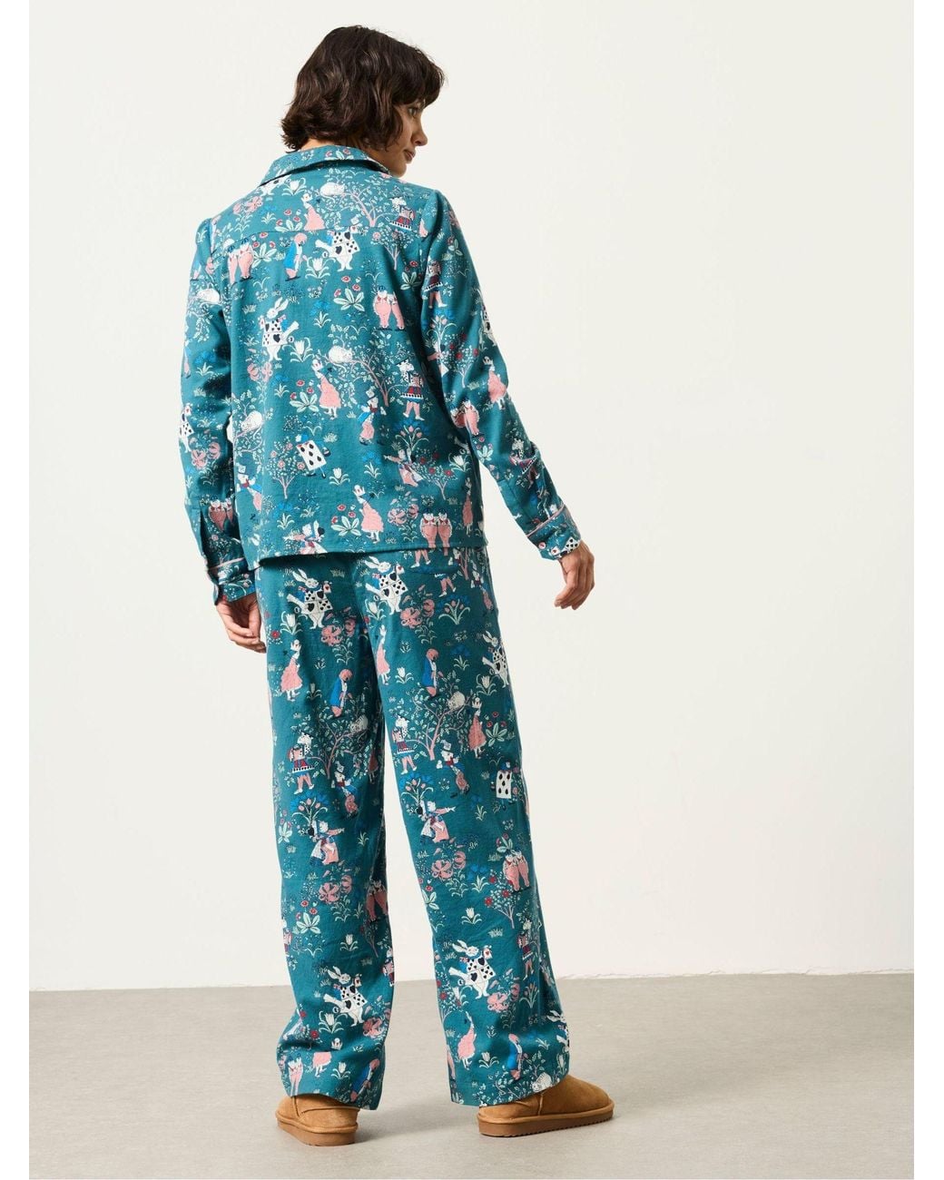 FatFace Blue V & A Scalloped Magic Garden Trouser And Shirt Pyjama Set