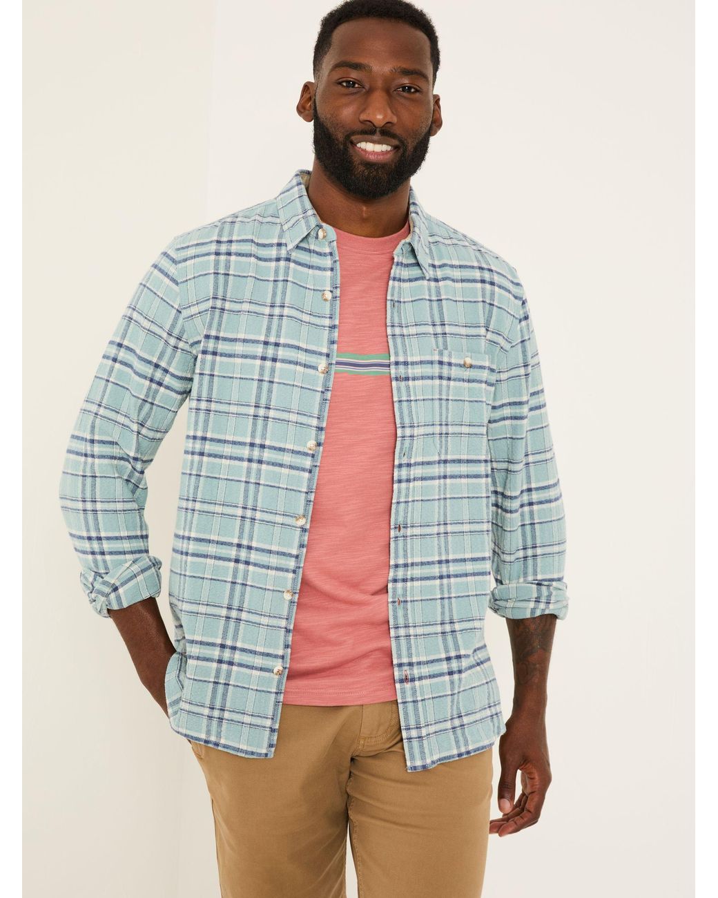 FatFace Blue Long Sleeve Trent Check Shirt for men