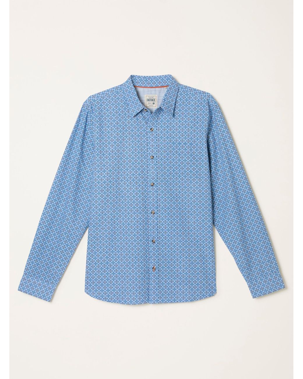 FatFace Blue Long Sleeve Geo Tile Print Shirt for men