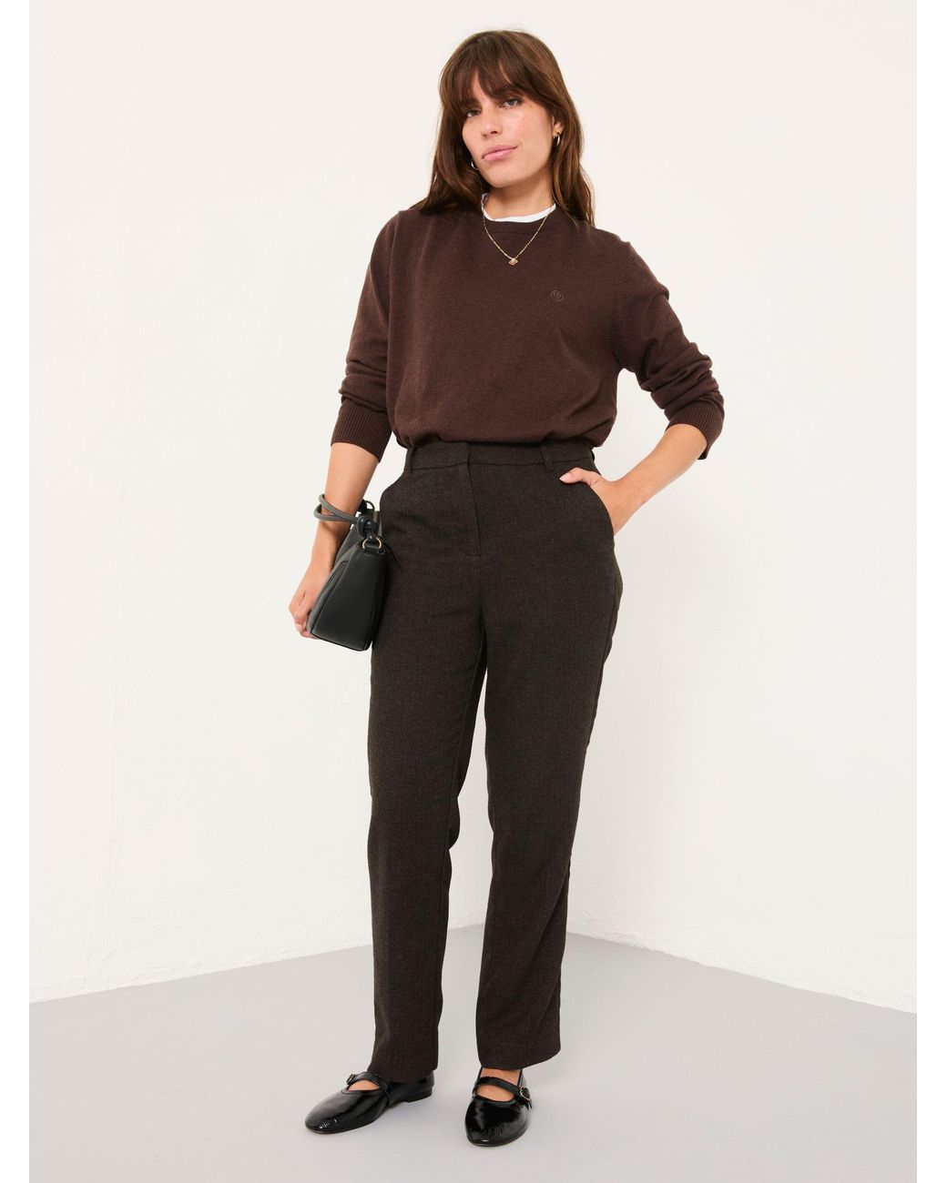 FatFace Black Tilly Herringbone Tapered Trousers