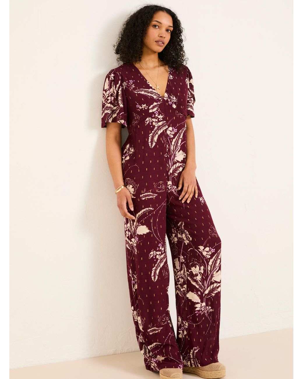 FatFace Brown Azalea Floral Print Jumpsuit