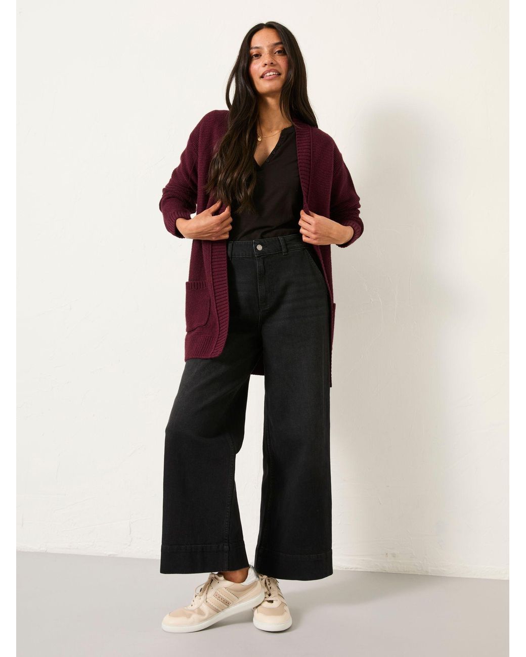 FatFace Red Harriet Longline Knitted Cardigan