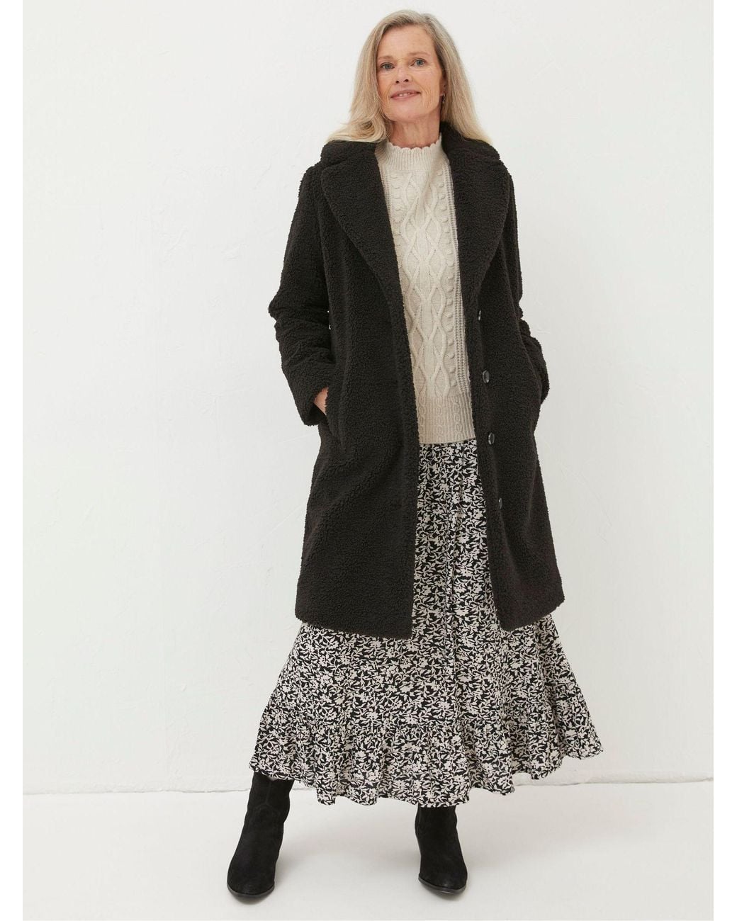 FatFace Black Mylah Teddy Longline Coat