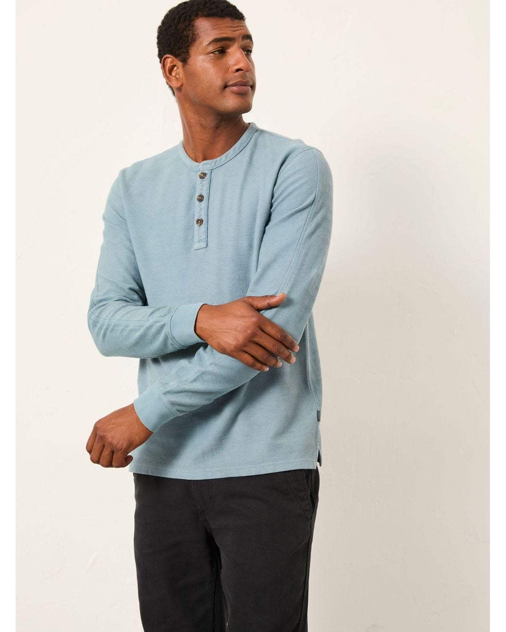 FatFace Blue Herringbone Henley for men