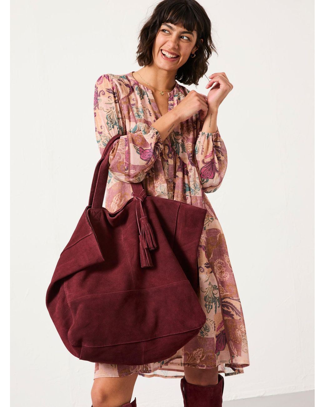 FatFace Red Margot Suede Tote Bag