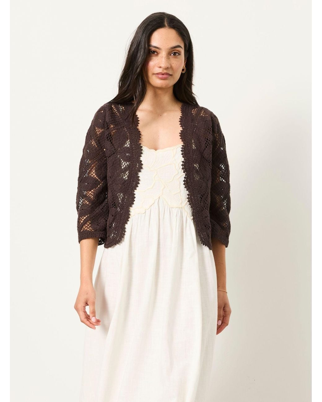 FatFace Natural Carrie Crochet Cardigan