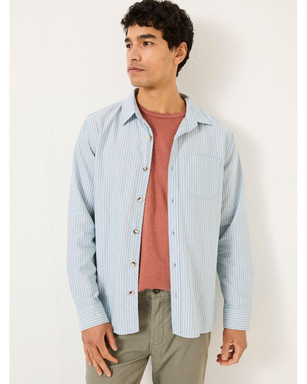 FatFace White Mill Long Sleeve Stripe Shirt for men