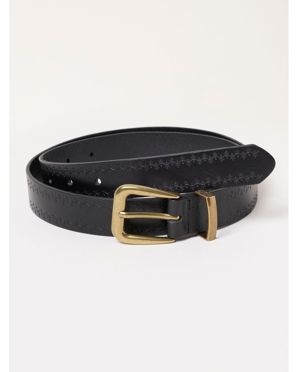FatFace Black Fatface Floral Embossed Leather Belt