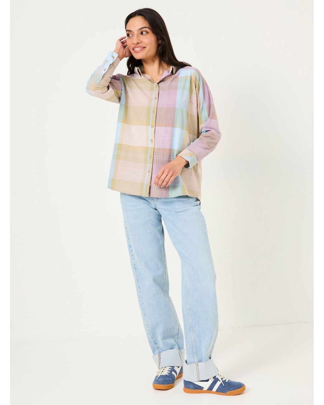 FatFace White Bessie 100% Cotton Check Shirt