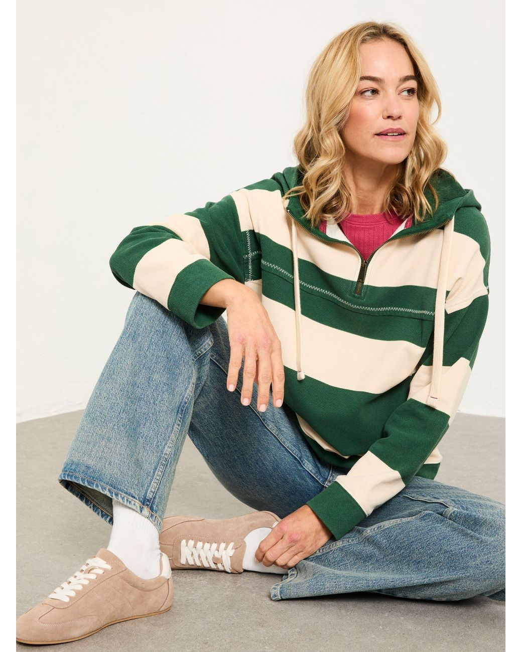 FatFace Green Airlie 1988 Stripe Hoodie
