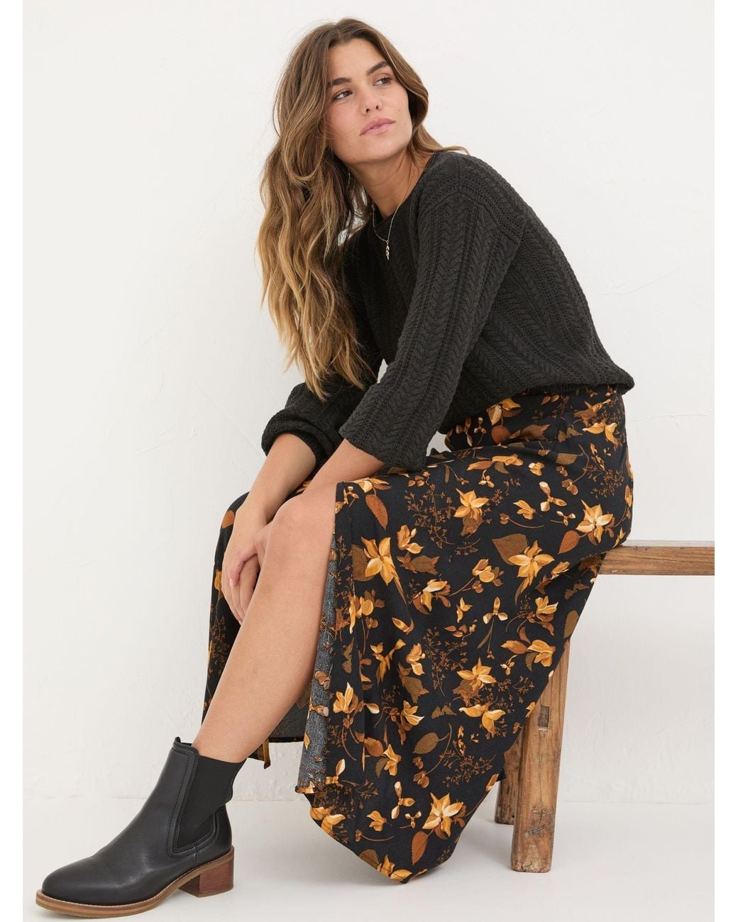 FatFace White Willa Floral Skirt
