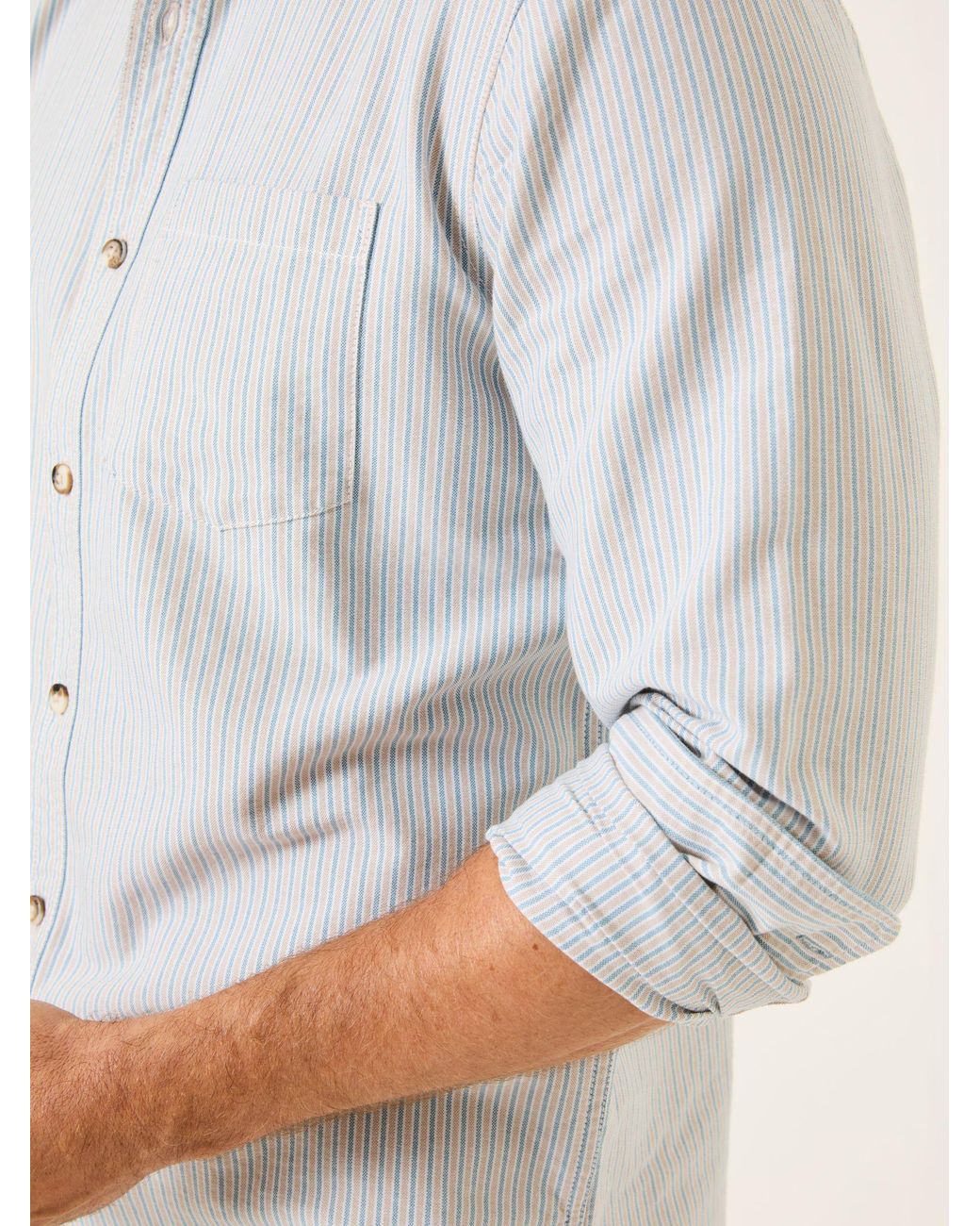 FatFace White Long Sleeve Stripe Grandad Shirt for men