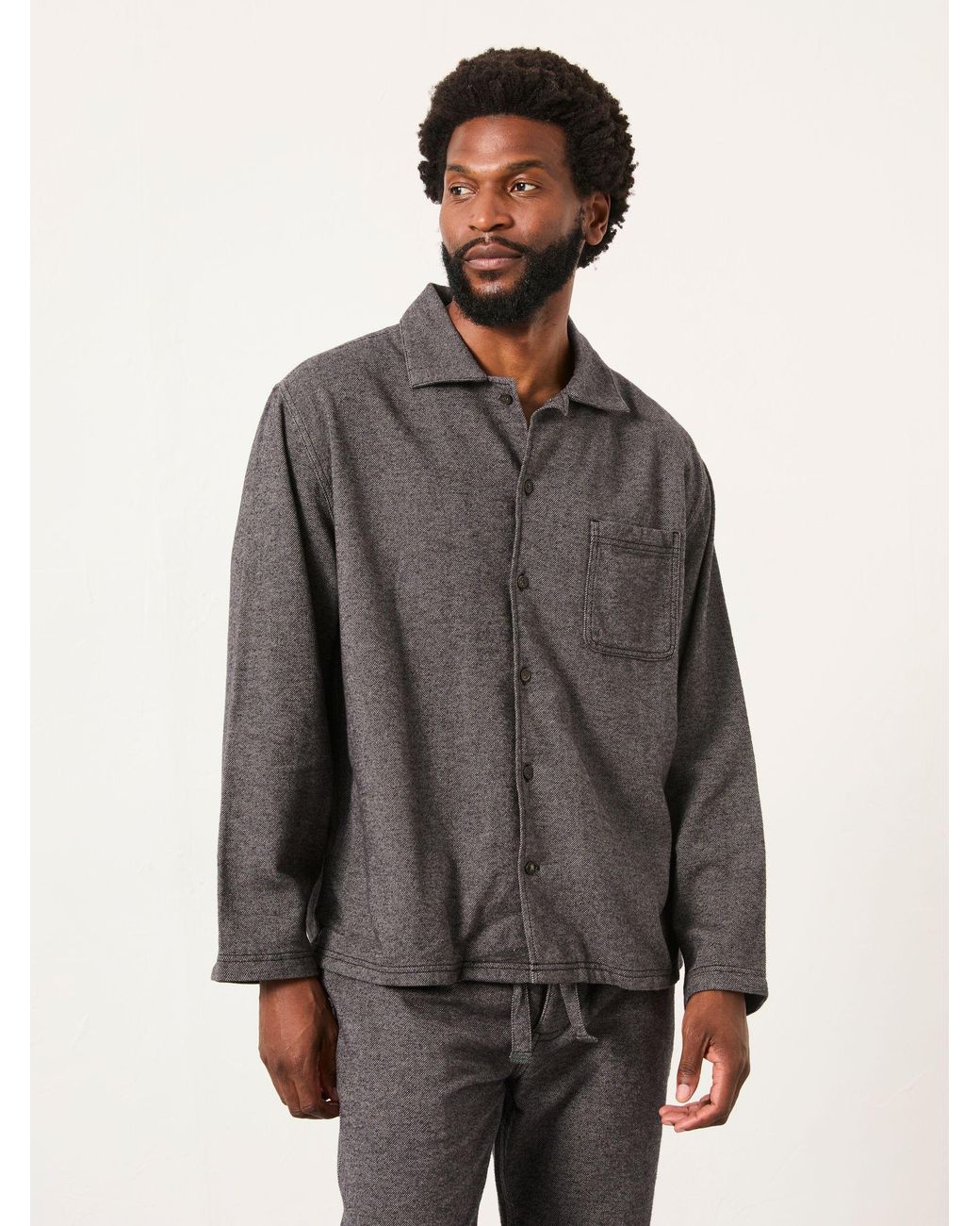 FatFace Gray Brushed Twill Pyjama Shirt for men